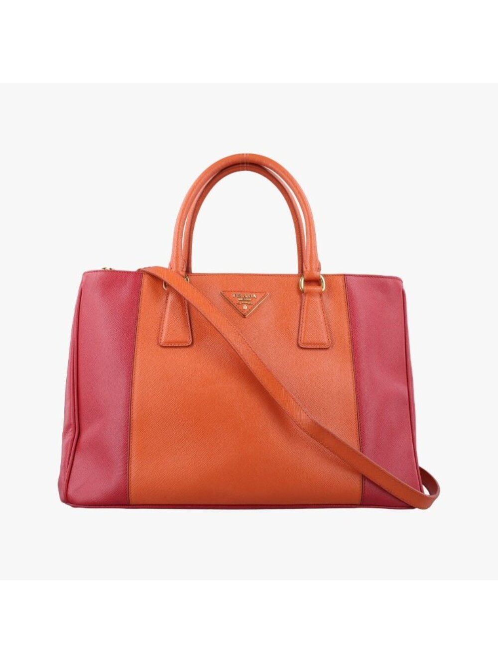 Prada Galleria Orange Red Saffiano Leather 14 Shoulder Bag